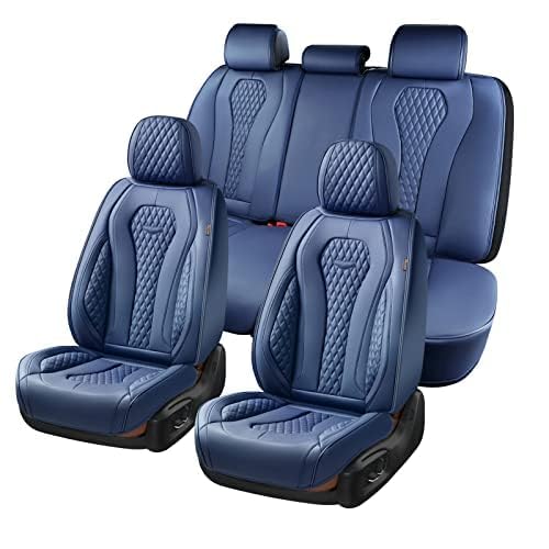 Image of Coverado Seat Covers, Car Seat Covers Full Set, Blue Car Seat Cover, Car Seat Covers Front Seats Back Seat Cover, Waterproof Car Seat Cushion,Leather Seat Covers Seat Protector Universal Fit Most Cars