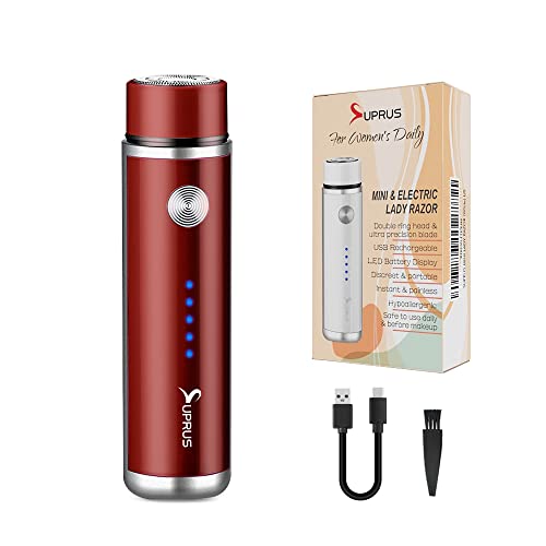 SUPRUS Frauen USB wiederaufladbarer Elektrorasierer für Gesicht Bart Schnurrbart Arm Bein Achselhöhle Bikini LED Batterieanzeige Kabellos (rot)