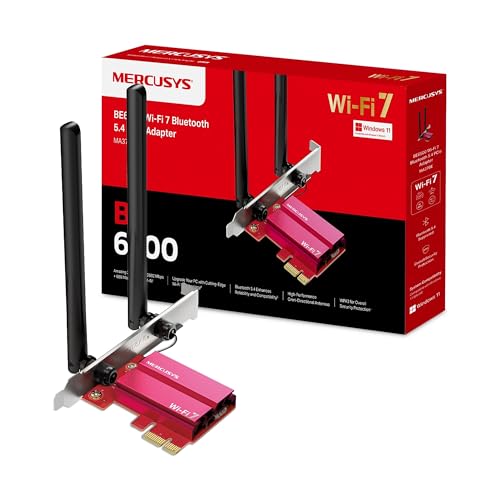 Mercusys MA37BE PCIe WIFI Card, BE6500 WiFi 7 Bluetooth 5.4, Tri-Band,2 Two High-performance Antennas, Security Protection, Work with Windows 11, MU-M