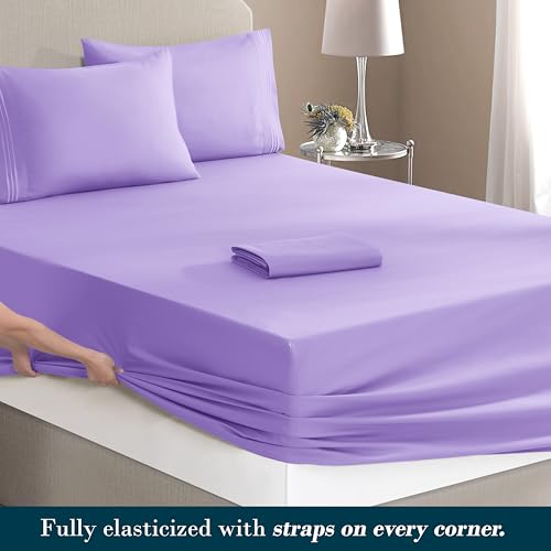 Image of Mocassi Luxury 6-Piece Sheet Set, Ultra Soft 1800 Premium Hotel Quality Microfiber Sheet Set, Fits Mattresses Up to 18 to 24 Inches Extra Deep Pocket - Breathable and Secure Fit, Full, Lavender