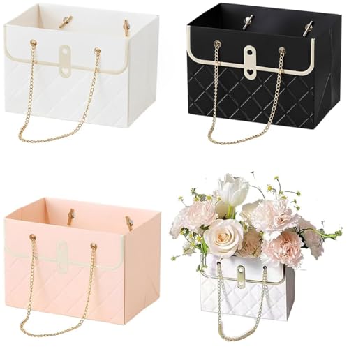 3 Pcs Flower Box Bouquet Gift Packaging Boxes Reusable Florist Storage for Bouquetss Plants Flower Box for Bouquetss Wedding Birthday Graduation Party Gift Wrap Bag(Pink Black White)