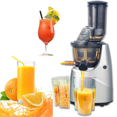 Exprimidor de masticación Lenta, exprimidor automático de Prensa en frío de 250 W, máquina exprimidora automática de Frutas de 52 RPM con Vaso de Jugo de 800 ml y Vaso de orujo de 600 ml, comedero