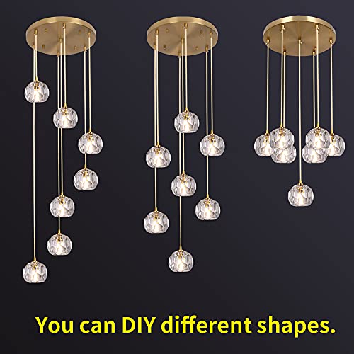Greelustr Modern Crystal Pendant Light, 7-Light Crystal Led Chandeliers Light Fixture Dining Room Adjustable Length Brass Plating Led K9 Crystal Ball Flush Mounted Ceiling Light Living Room, Bedroom #TOP4