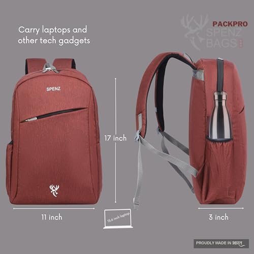 Image of SPENZ BAGS Laptop Backpack -Breathable Shoulder Straps, Mesh Side Pocket, Waterproof, Front Zipped Pocket, Padded Laptop Compartment, Backpacks