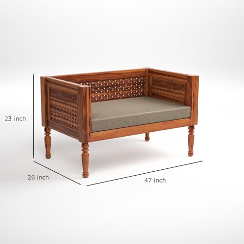 Image of Sheesham Wooden 4 Seater Sofa Set for Living Room | Rosewood Cushion Sofa | Solid Wood Sofa Set for Lounge (Honey, 4 Seater)
