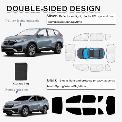 Image of KMF 8pcs Thicken Sun Shades for Honda CR-V 2017-2022 Accessories, CRV Sunshade Full Car Window Covers for Windshield Side Rear, UV Block and Blackout Privacy for Camping Outdoor