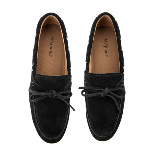 Image of Meijiana Men's Genuine Leather Loafers Slip-On Moccasins Suede Dress Shoes, Lightweight and Breathable with Rubber Sole Stylish Mens Loafers