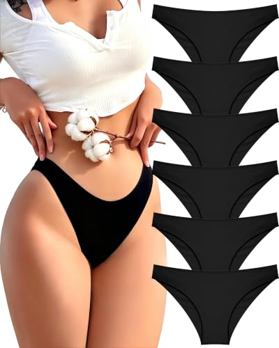 Image of FINETOO 6 Pack Cotton Underwear for Women Cute Low Rise Bikini Panties High Cut Breathable Sexy Hipster Womens Cheeky S-3XL