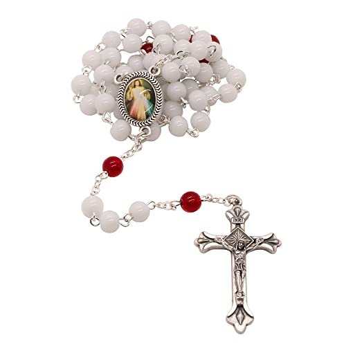 Chapelet miséricorde divine de haute qualité avec perles et crucifix argenté ciselé