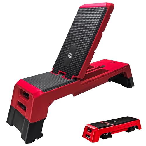Image of B Fit Aerobic Step Platform Size : 120x30x20cm Multifunctional Aerobic Step Platform with 2 Riser Adjustable Platform Non-Slip Surface Exercise Step Platform (Color : Black and Red)