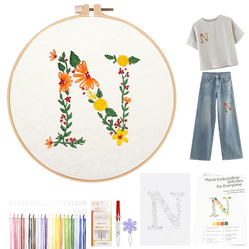 Image of Topapfo Letter N Stick and Stitch Embroidery Patterns Kit for Clothes, Alphabet EmbroideryStabilizers for Beginners Adults Water Dissolve for Clothing Jeans T-Shirts Tote Bags Crafts