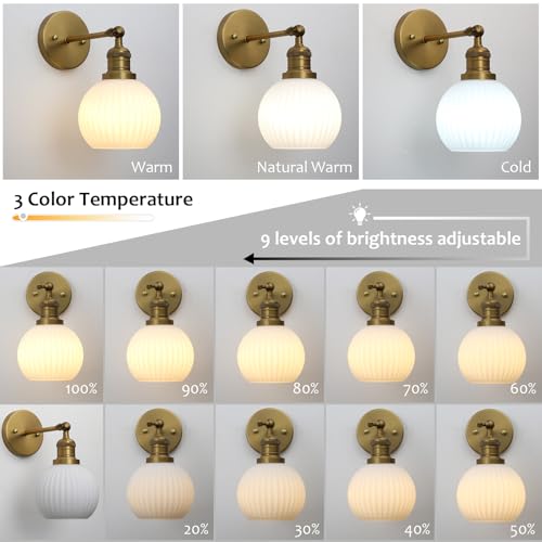 Image of Pathson Rechargeable Wall Sconce Lighting with Remote Control, Battery Operated Milk White Glass Wall Vanity Light, Cordless Dimmable Wall Indoor Led Wall Lamp Fixture for Bedroom Living Room
