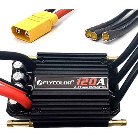 Flycolor 120A Waterproof Brushless ESC Electronic Speed Controller with 5.5V/5A BEC and XT90 4.0mm Banana Head Connector for Model Ship RC Boat Cover
