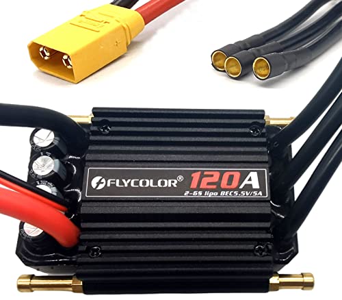 FLYCOLOR 120A Waterproof Brushless ESC Electronic Speed Controller with 5.5V/5A BEC and XT90 4.0mm...