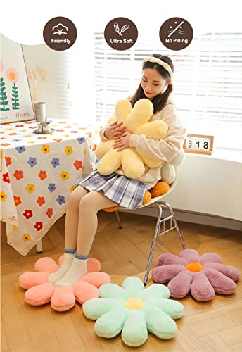 Furry Flower Pillow, Flower Shaped Throw Pillow Cute Floor Pillow Green Floor Cushion For Living Room Chair Office Seat Cushion- Cute Room Decor For Girls Teens Adults-Purple,Small-15.7 Inch #TOP6