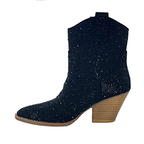 Image of ABSOLEX Women Western Cowgirl Cowboy Pointed Toe Rhinestone Ankle Booties