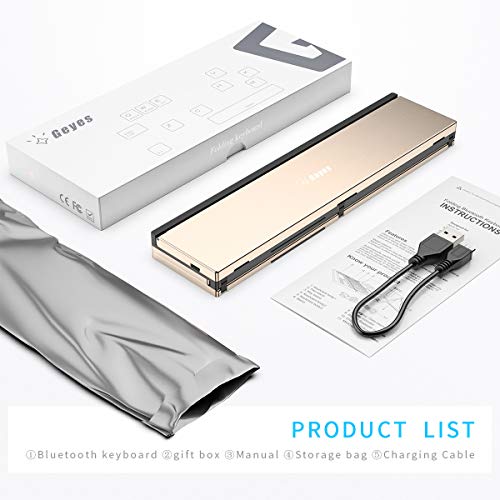 Image of Geyes Folding Bluetooth Keyboard, Wireless Foldable Keyboard with Portable Pocket Size, Aluminum Alloy Housing, Carrying Pouch, for iPad, iPhone, and More Tablets, and Smartphones(Gold)