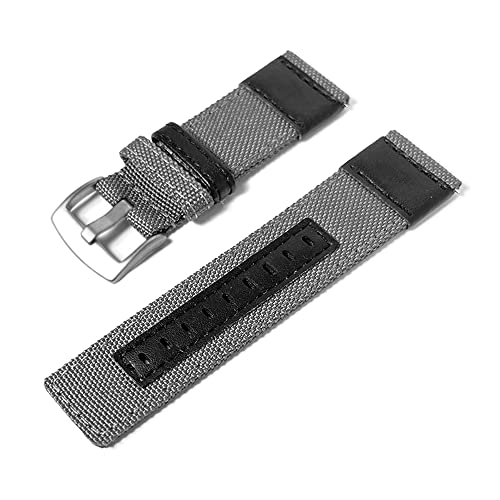 Kompatibel mit Samsung Galaxy Watch 46 mm / 3 45 mm / Gear S3 Classic / Gear S3 Frontier Nylongewebe Schnellverschluss Ersatzarmband 22 mm Canvas Stoff Echtleder Sportarmband (Grau - Silberschnalle) Cover