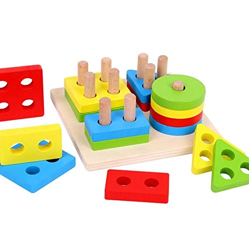 ZLMFK Baby Toys Educational Colorful Wooden Geometric Sorting Board Kids Educational Toys Stack Building Puzzle Child Gift
