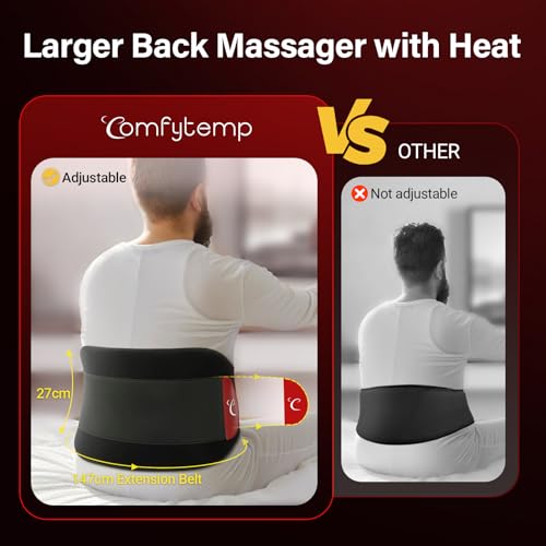 Comfytemp Infrarot Wärmegürtel Rücken Massagegerät mit 36Wh Akku,10 Wärmestufen 5 Vibrationmoden Kontrolle per Knopfdruck und App, 27X155cm Groß Kabellos Heizgürtel Abschaltautomatik Rückenwärmer XXL