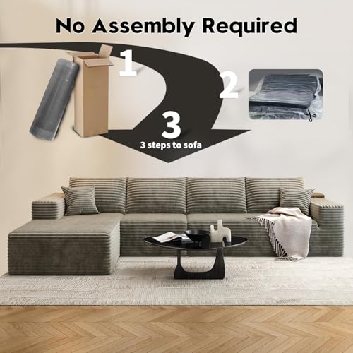 Image of 135.4 inch Cloud Modular Sectional Sofa Couch with L-Shape Chaise,Modern Minimalist Upholstered Couches for Living Room Bedroom,Deep Seat Corner Couch,No Assembly Required (Camel,Left Facing Chaise)