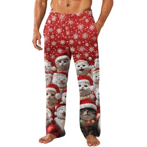 WENKOMG1 Christmas Pajama Pants Unisex - Lightweight Lounge Sleep Pants with Pockets Pajamas Pants Men Set Fashion Clothes Pantalones De Pijama Aesthetic (S - Wine)