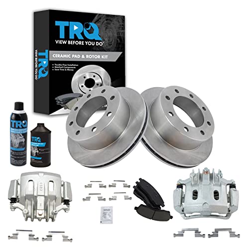 Image of TRQ Rear Brake Pad, Caliper, & Rotor Kit, with Chemical Kit Ceramic Compatible with 2000-2005 Ford Excursion 2000-2004 F-250 Super Duty F-350 Super Duty