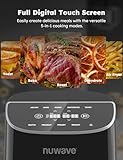 Nuwave Brio Plus 8 Qt Air Fryer, PFAS Free, New & Improved, Digital Touch Screen, Cool White Display, 50°F~400°F in Precise 5°, 5 Cook Functions, 100 Presets & 50 Memory, 3 Wattages 700, 1500, 1800