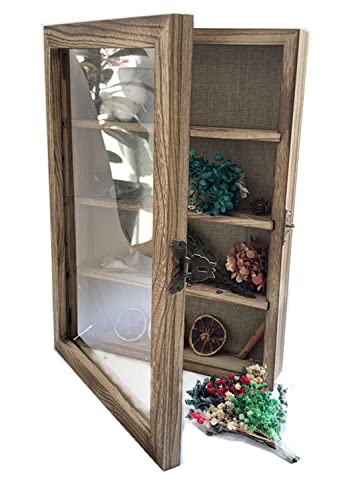 WANLIAN Shadow Box Frame With Acrylic 11x16INCH Wooden Shadow Box Display Case With 3 Detachable Shelves & Linen Back