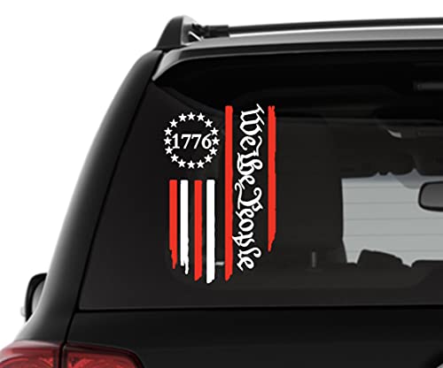 American Flag 1776 We The People Distressed Vertical Vinyl Car Decal, Truck Bumper Sticker