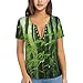 Produktbild Bamboo Leaves Printed Women Slim Deep V-Neck Short Sleeve Yoga Running Training Clothes, Schwarz, XX-Large
