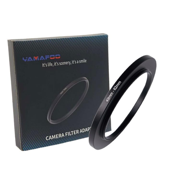 YAMAFOO 49mm to 62mm Step-Up Ring/Step Down Rings Filter Adapter for All Brands UV ND CPL Metal Ring Step-Up Rings Adapter Filter,Black (49-62)