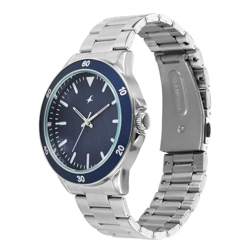 Image of Fastrack Stunners X Quartz Analog with Blue Dial Steel Stainless Steel Strap Watch for Men - 38160KM03