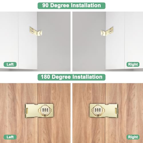 Image of M METERXITY 2-Pack Keyless Combination Lock, 3.7 inch Zinc Alloy Mechanical Password Twist Knob Hasp Locks Latch, 90 /180 Degree Barn Door Lock for Cabinet /Closet /Garage /Drawers /Garden [Gold]