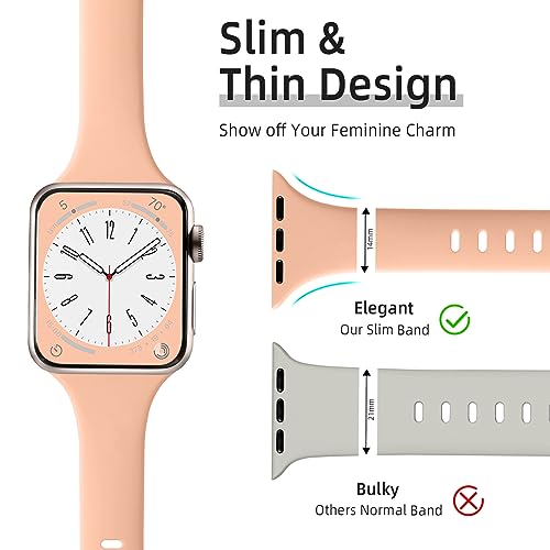 Image of Lerobo 6 Pack Silicone Slim Bands Compatible for Apple Watch Band for Women 40mm 42mm 41mm 38mm, Brethable Sport Slim Strap Thin Replacement Wristband for iWatch Series 11 /10 /9 /8 /7 /6 /5 /4 /SE /3 /2 /1