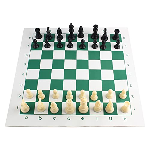 Image of Andux Chess Game Set Chess Pieces and Rollable Board XQTZ-01 (Green,35x35cm)