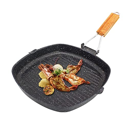 Frying Pan Cast Iron Grill Pan Largecapacity Steak Pan Folding Beech Handle Nonstick Striped Steak Special Grill Pan Non Stick Griddle Pan (28 * 20cm frying pan)