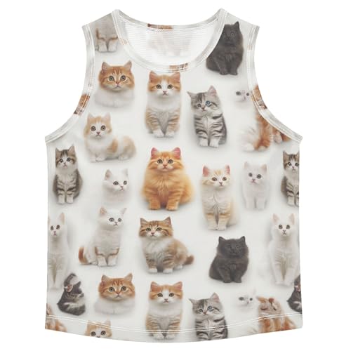 Boys Tank Top Shirts Cat Animal Cartoon Sleeveless T-Shirts Crew Neck for Kids Clothing Children