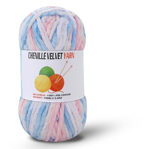 Image of Velvet Chenille Chunky Yarn, Handcrafts Weaving Soft Chenille Yarn for Crocheting Clearance, Used for Making Baby Yarn Blanket, Clothes, Knitting Creations (1 - Colorful - B)