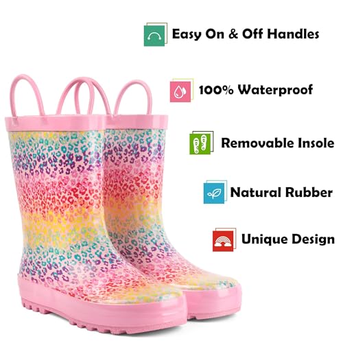landchief Toddler Rain Boots, Kids Rain Boots Waterproof Rubber Boots for Girls and Boys with Fun Patterns and Easy-On Handles2