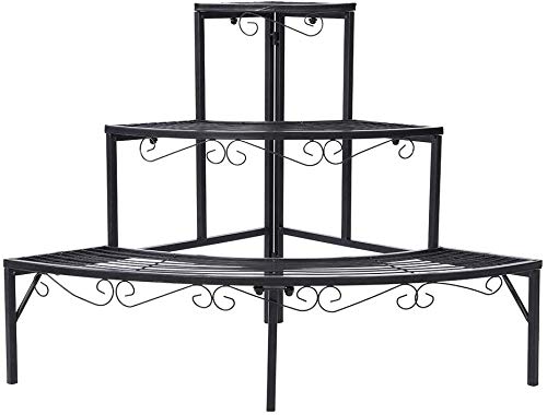 Outsunny Scaffale Portavasi A 3 Livelli – Supporto A Scala Per Piante Da Interno/Esterno, 73x66x85 Cm, Nero, In Metallo