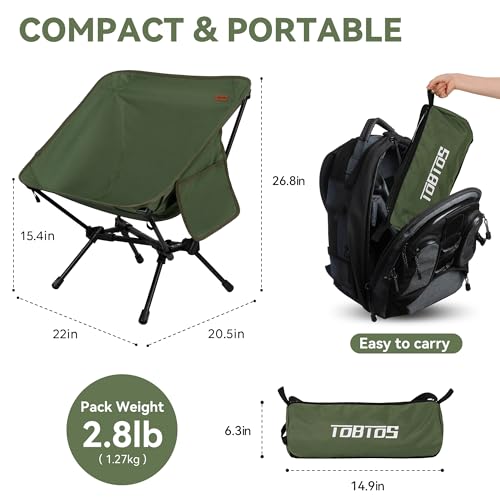 TOBTOS Silla de camping ultraligera y portátil, plegable, soporte 330 lbs, diseño compacto para senderismo y viaje (Verde) miniatura 3