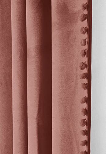 Image of Amazon Brand - Umi Velvet Eyelet Door Curtains with pom pom Lace for Living Room Bedroom Kitchen 1 pc Pack in Blush Color (Windows - 4 feet x 6 feet)
