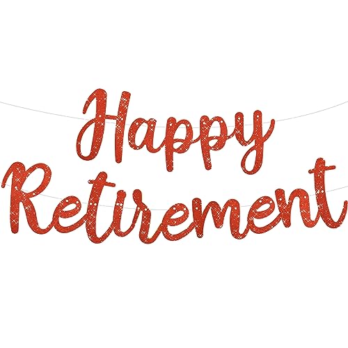 Image of BEISHIDA Pre-Strung Glitter Red Happy Retirement Banner Party Decoration | NO DIY,Happy Retirement Sign,Retirement banner for Women & Man,Retirement Party Supplies