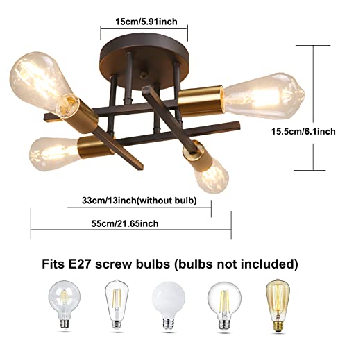 Modern Chandelier - 4 Light Industrial Vintage Style Ceiling Light for Bedroom, Kitchen, Dining Room, Loft, Office - Image 3