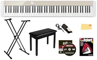 Casio PX-S1100 Privia Digital Piano - Mellow Beige Bundle with Adjustable Stand, Bench, Sustain Pedal, Instructional Book, Austin Bazaar Instructional DVD, and Polishing Cloth