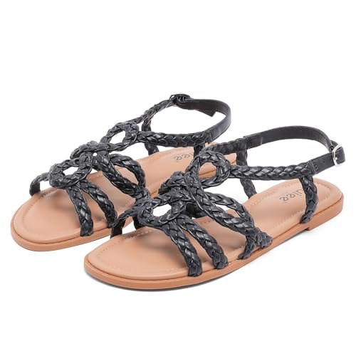 Image of Ruiee Wide Width Sandals for Women, Summer Flat Slides Casual Braided Wide Feet Sandal Comfort Slip on Sandals Open Toe Beach Shoes for Women.