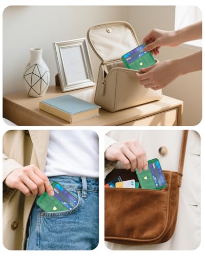 Personalized Initial letters Credit Card Holder Green Wallet for Men, Custom Gold Silver Name Slim Minimalist Wallets for Women, PU Leather Ultra Business Bank Protector Wallet for Boy Friend2