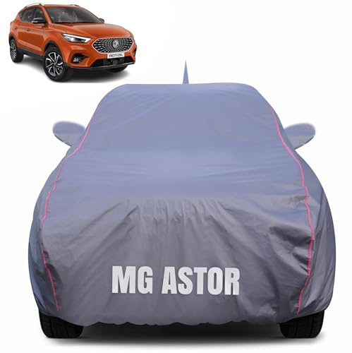 Image of 100% Waterproof Car Body Cover for MG Astor Year - (2025) with Mirror Pocket (Heat & UV Resistant, Triple Stitched, Soft Lining, Bottom Elastic & Piping) Grey