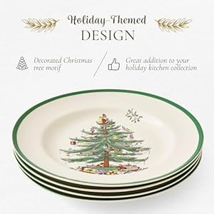 Spode Christmas Tree 10.5" Dinner Plate (Set of 4) - Festive Holiday Stoneware Plate with Christmas Tree & Green Borders, Microwave, Dishwasher, Freezer, Oven Safe - Collectible Holiday Tableware Spode Christmas Tree 105 Dinner Plate Set of 4 Festive Holiday Stoneware Plate with Christmas Tree Green Borders Microwave Dishwasher Freezer Oven Safe Collectible Holiday Tableware